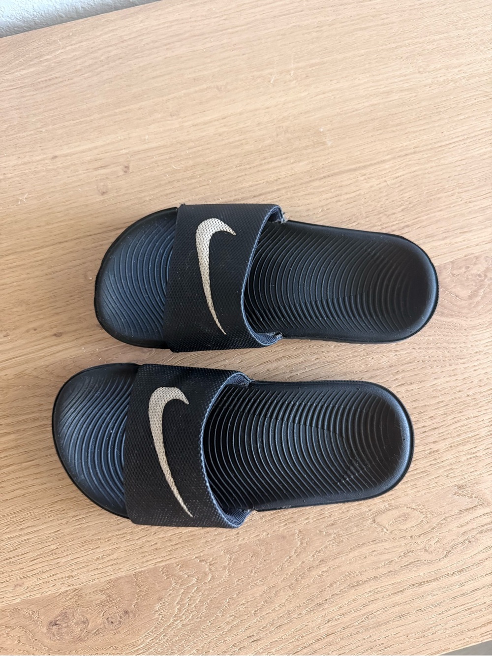 Nike Black Slide Sandals with White Swoosh - Kids